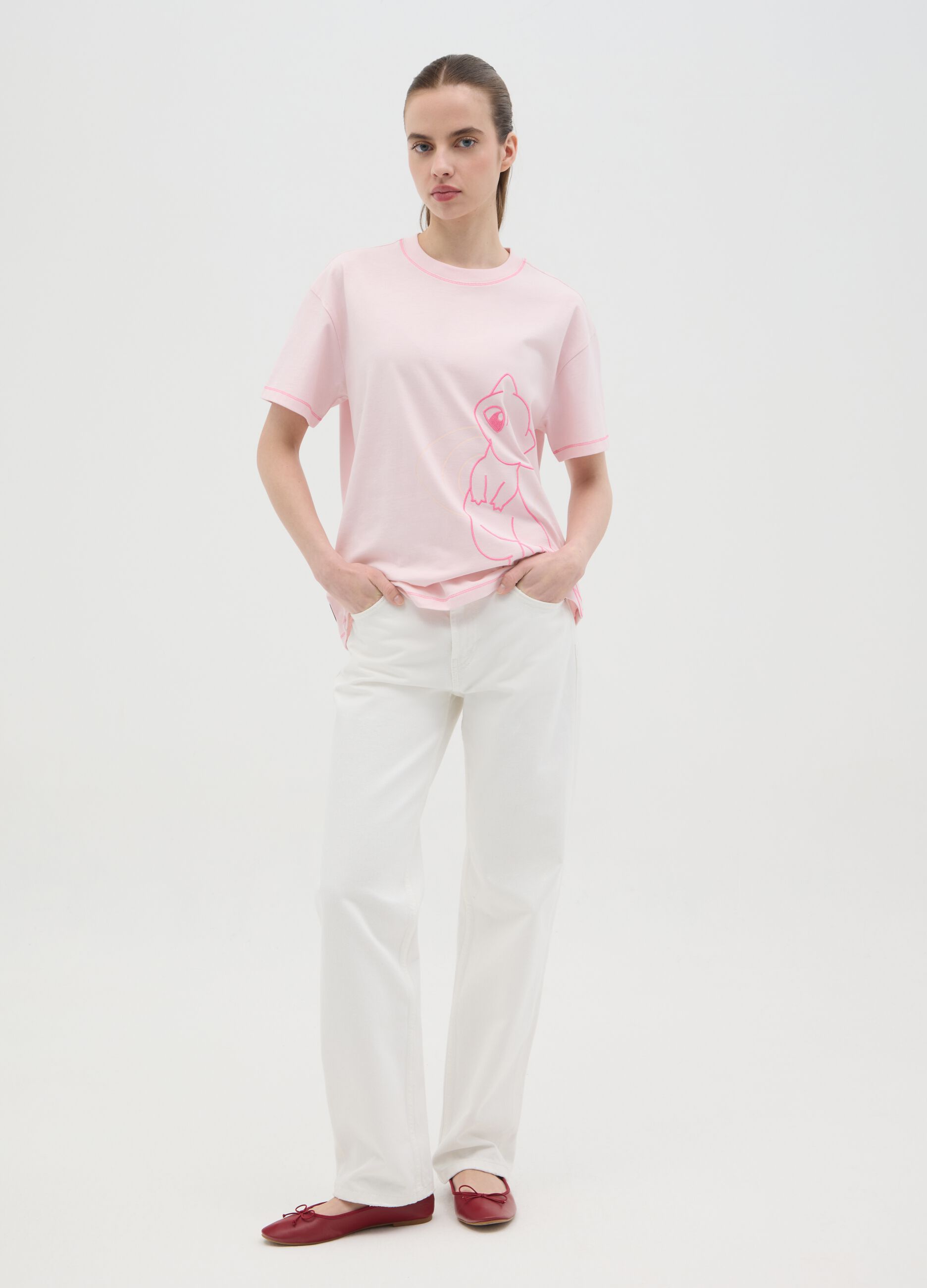 T-shirt da donna in puro cotone rosa
