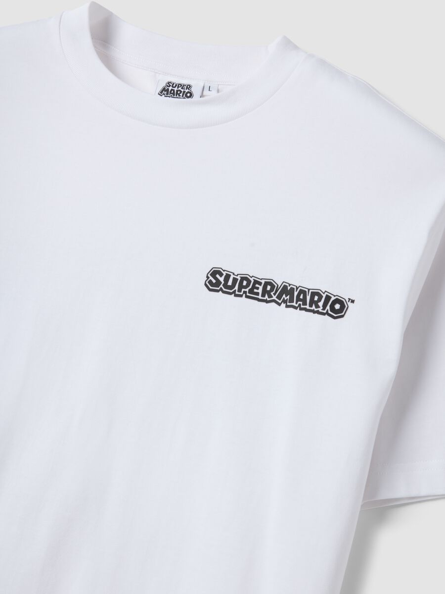 White regular fit pure cotton T-shirt with Super Mario print_5