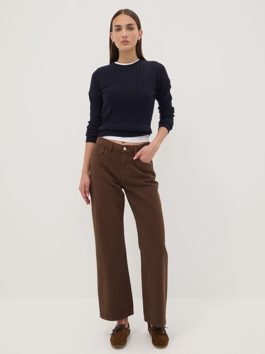 Navy cable-knit crew-neck jumper, regular fit_2