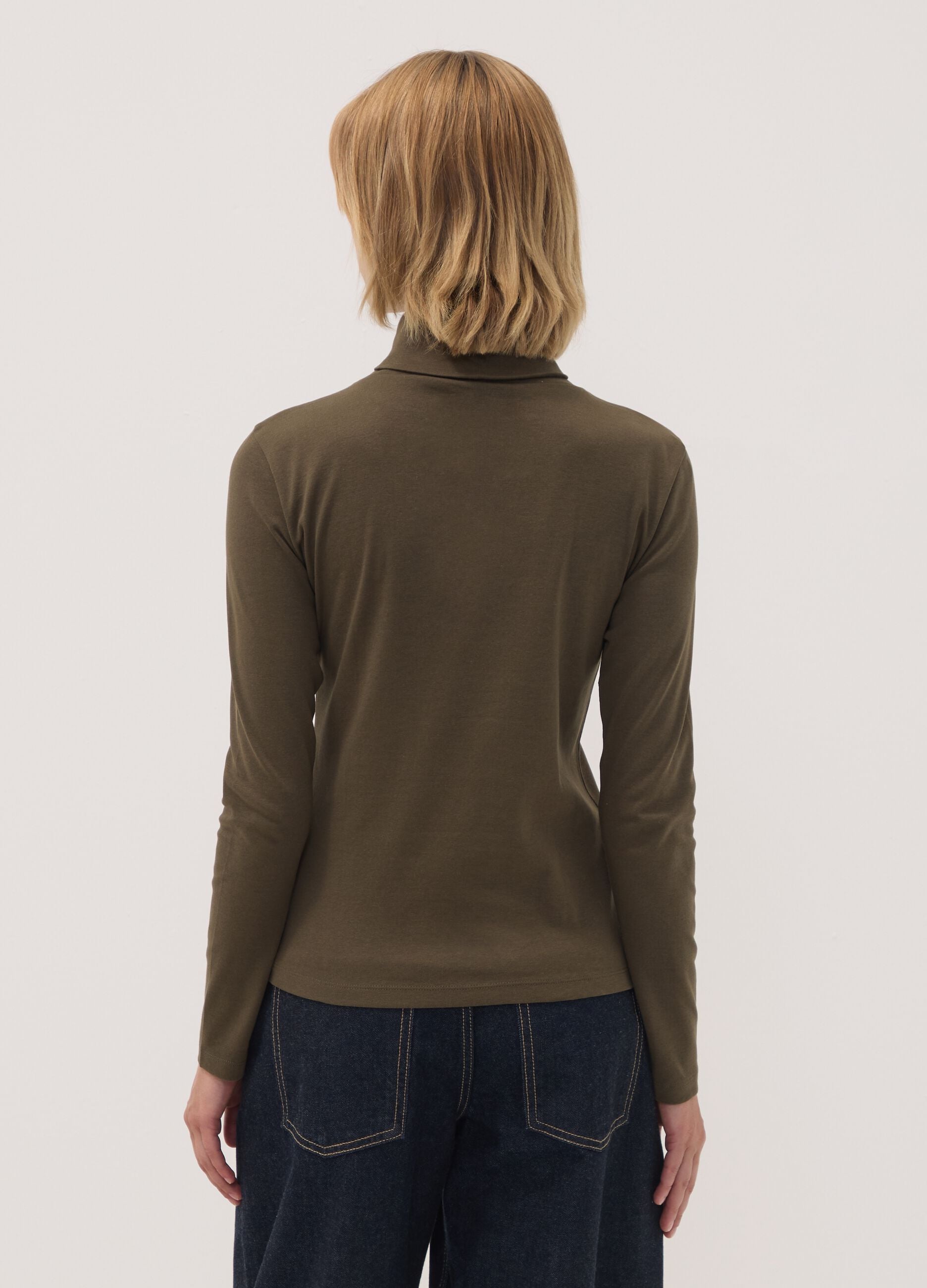 Brown crew-neck pure cotton T-shirt