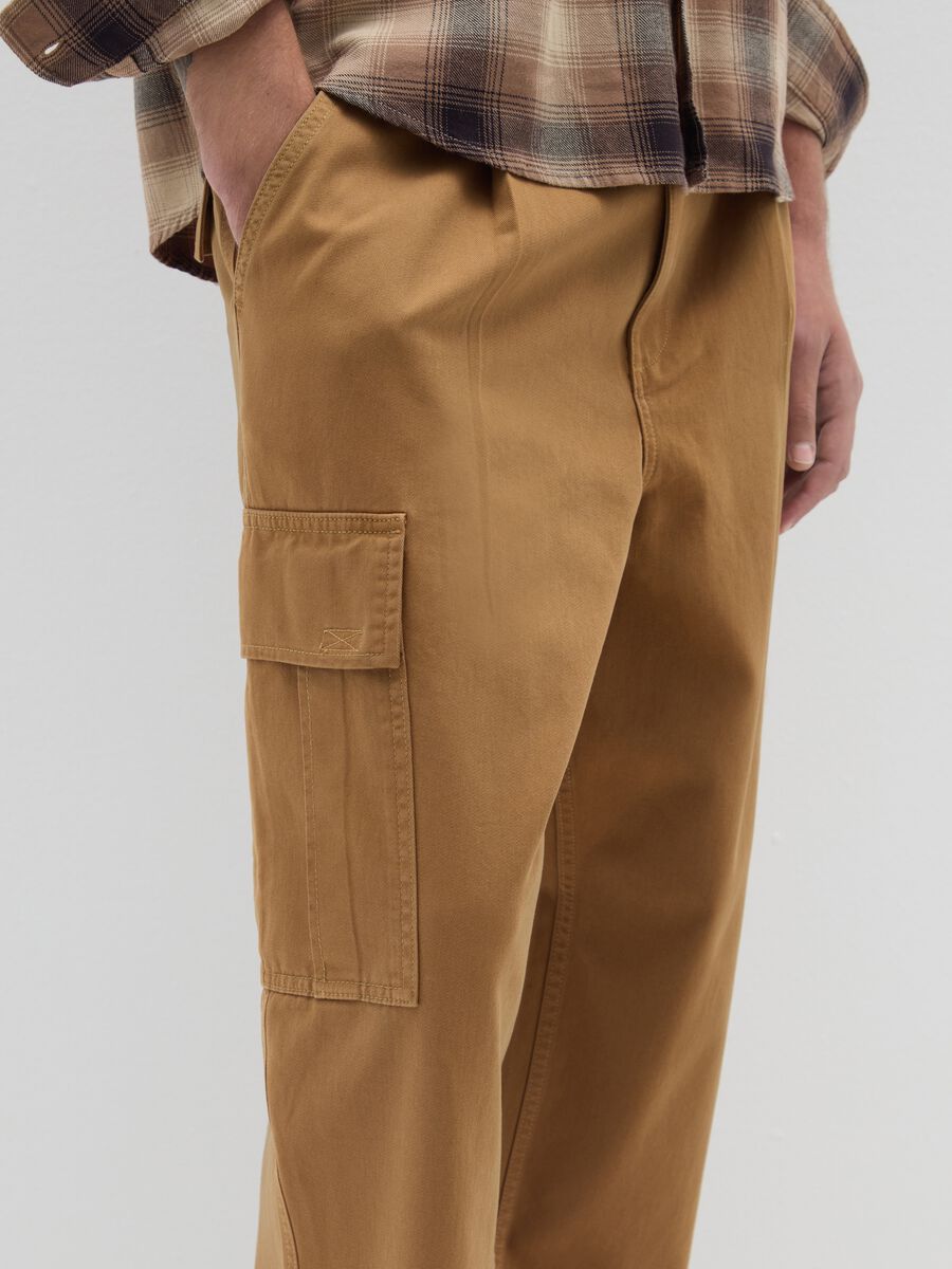 Brown Baggy Pure Cotton Cargo Trousers_3