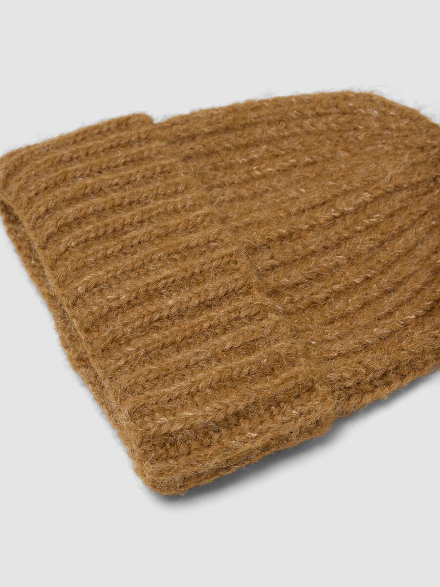 Brown wide-rib stretch wool beanie_1