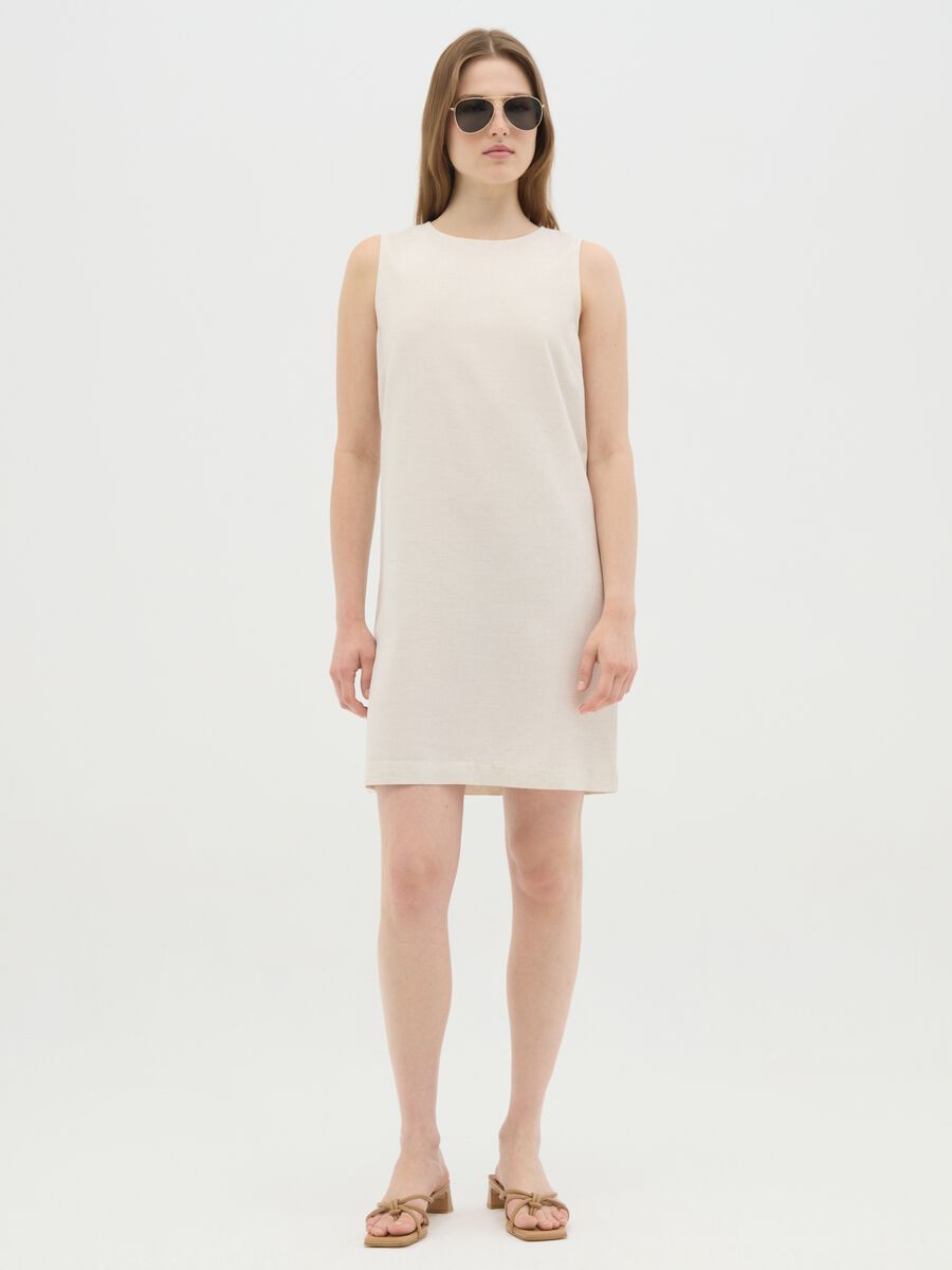 Women's Sleeveless Cotton Blend Dress in Beige Regular Fit_0