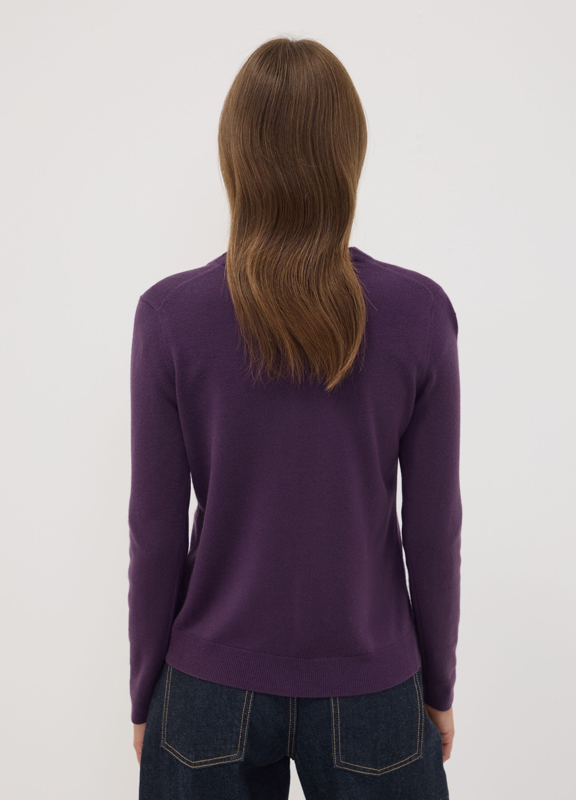 Maglia viola girocollo regular fit a maniche lunghe