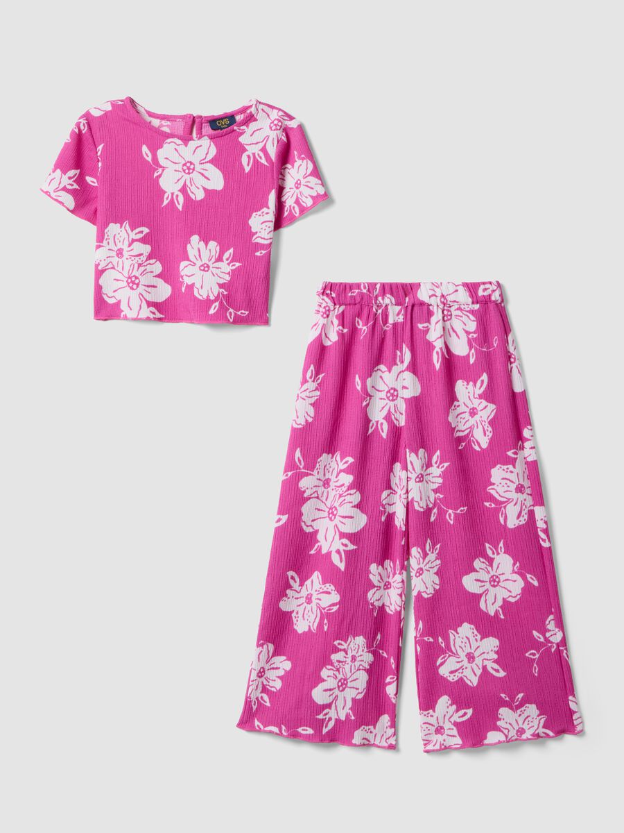 Set in tessuto elasticizzato rosa da bambina con motivo floreale_0