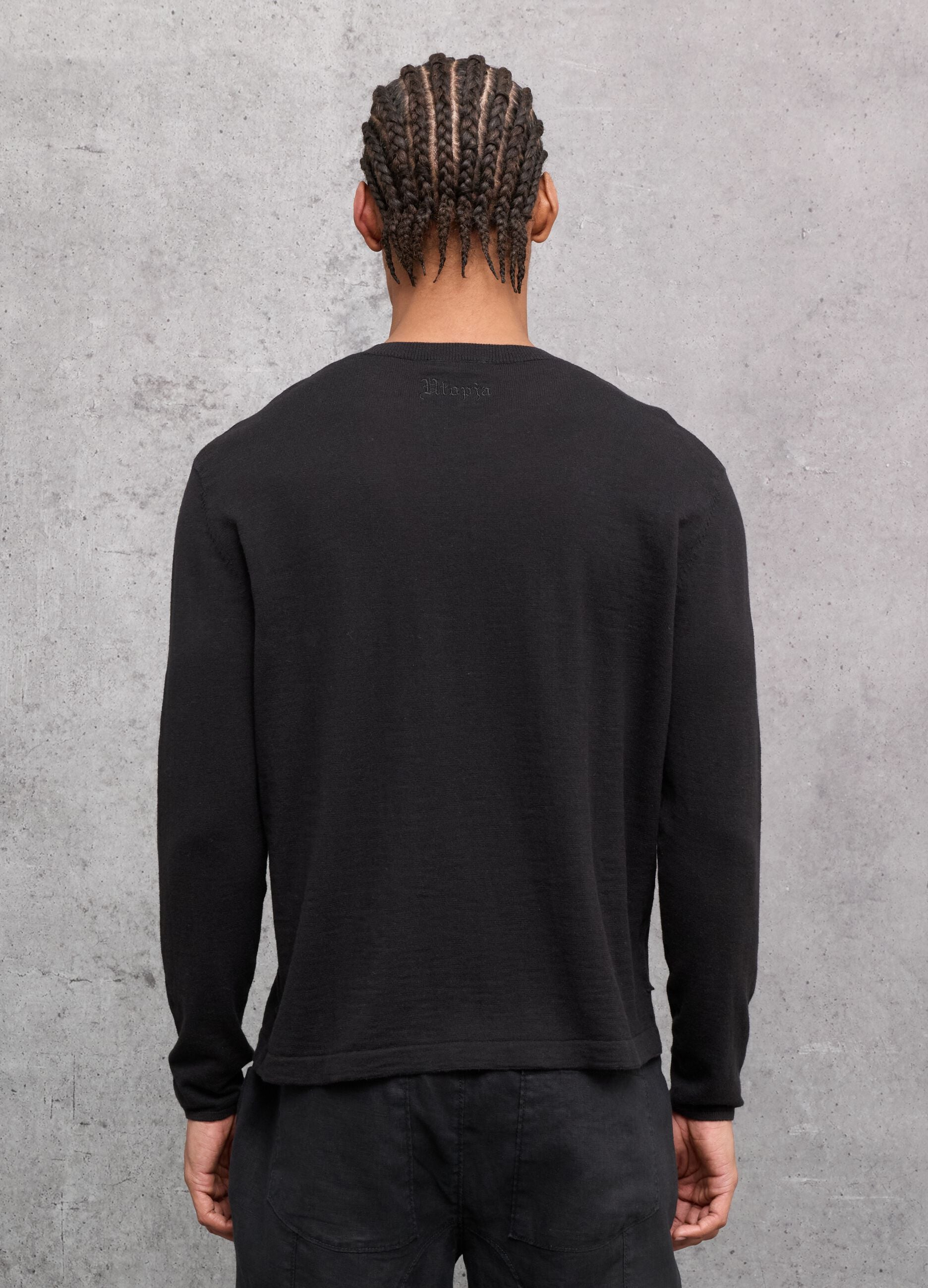 Black Knit Long-Sleeve T-Shirt