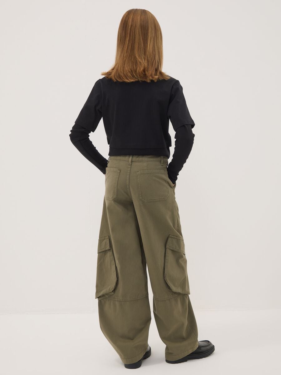 Pantaloni cargo verdi in puro cotone straight fit per ragazza_2