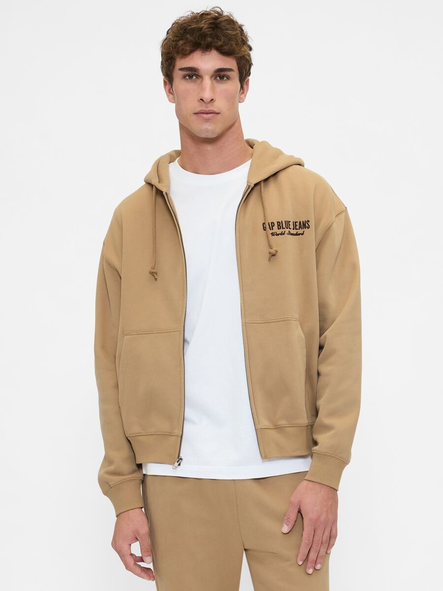 Beige hoodie with full zip_0