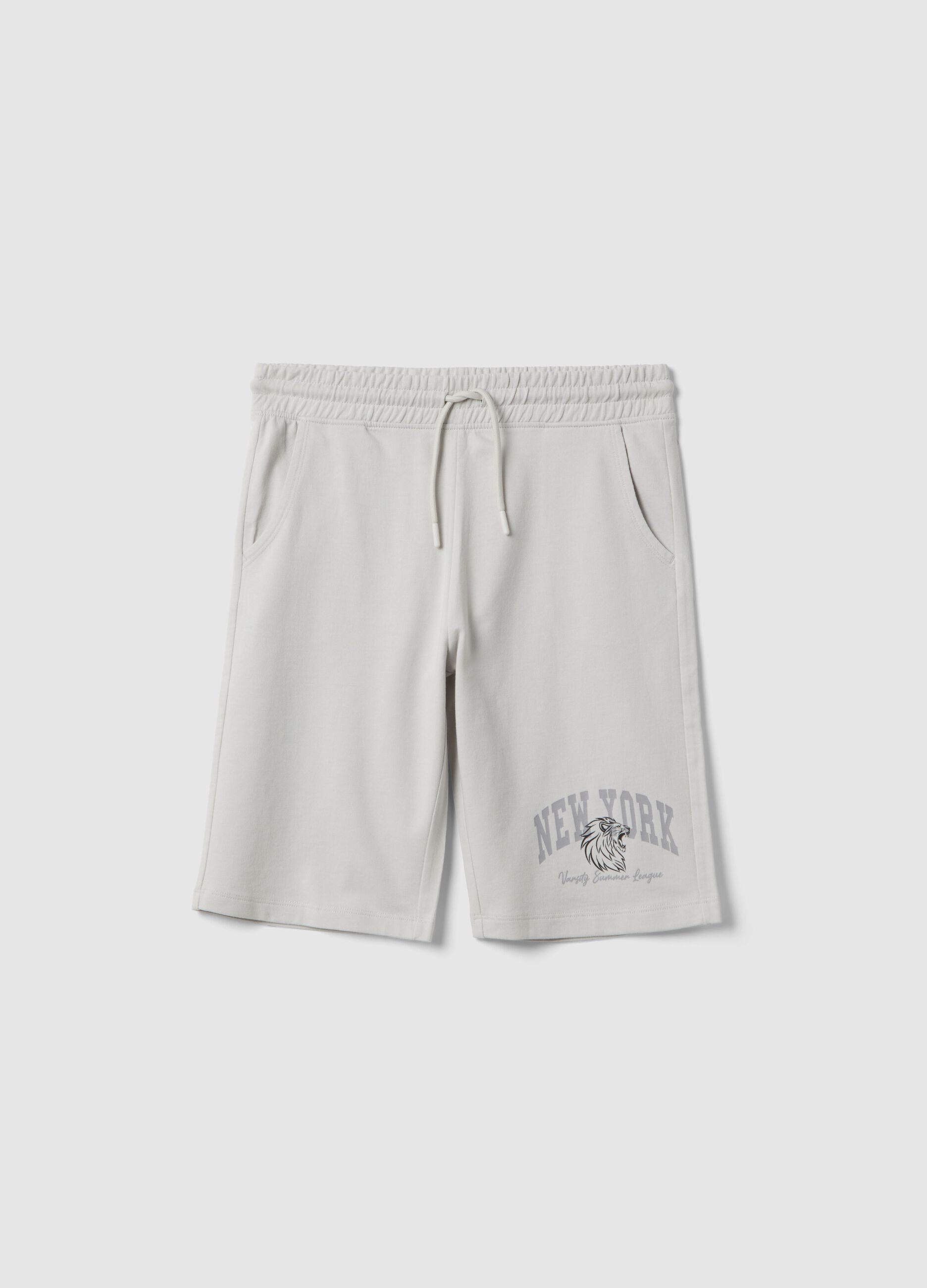 Boys' Grey Pure Cotton Shorts Regular Fit with New York Print