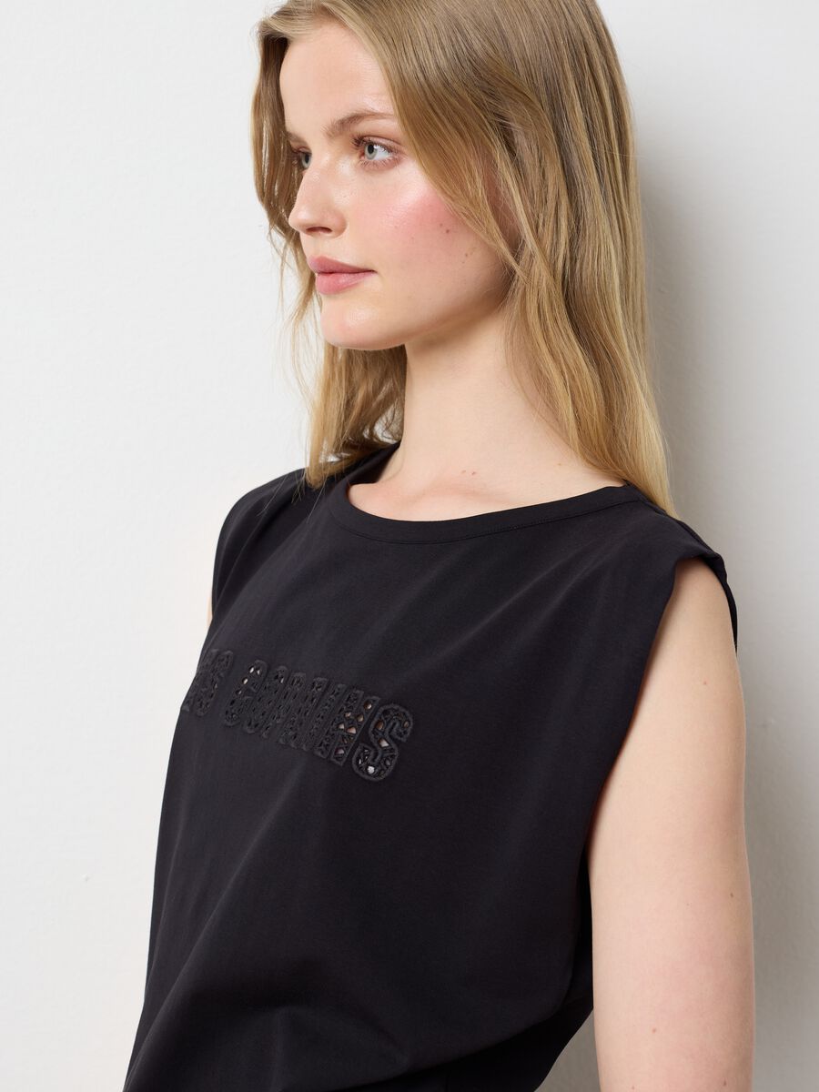 Black T-shirt in stretch cotton with logo_2