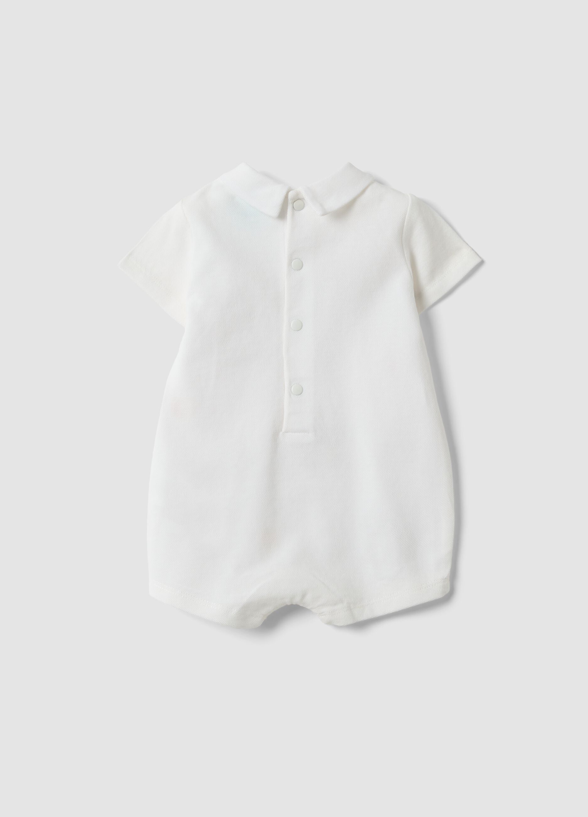 White pure organic cotton romper with collar for babies