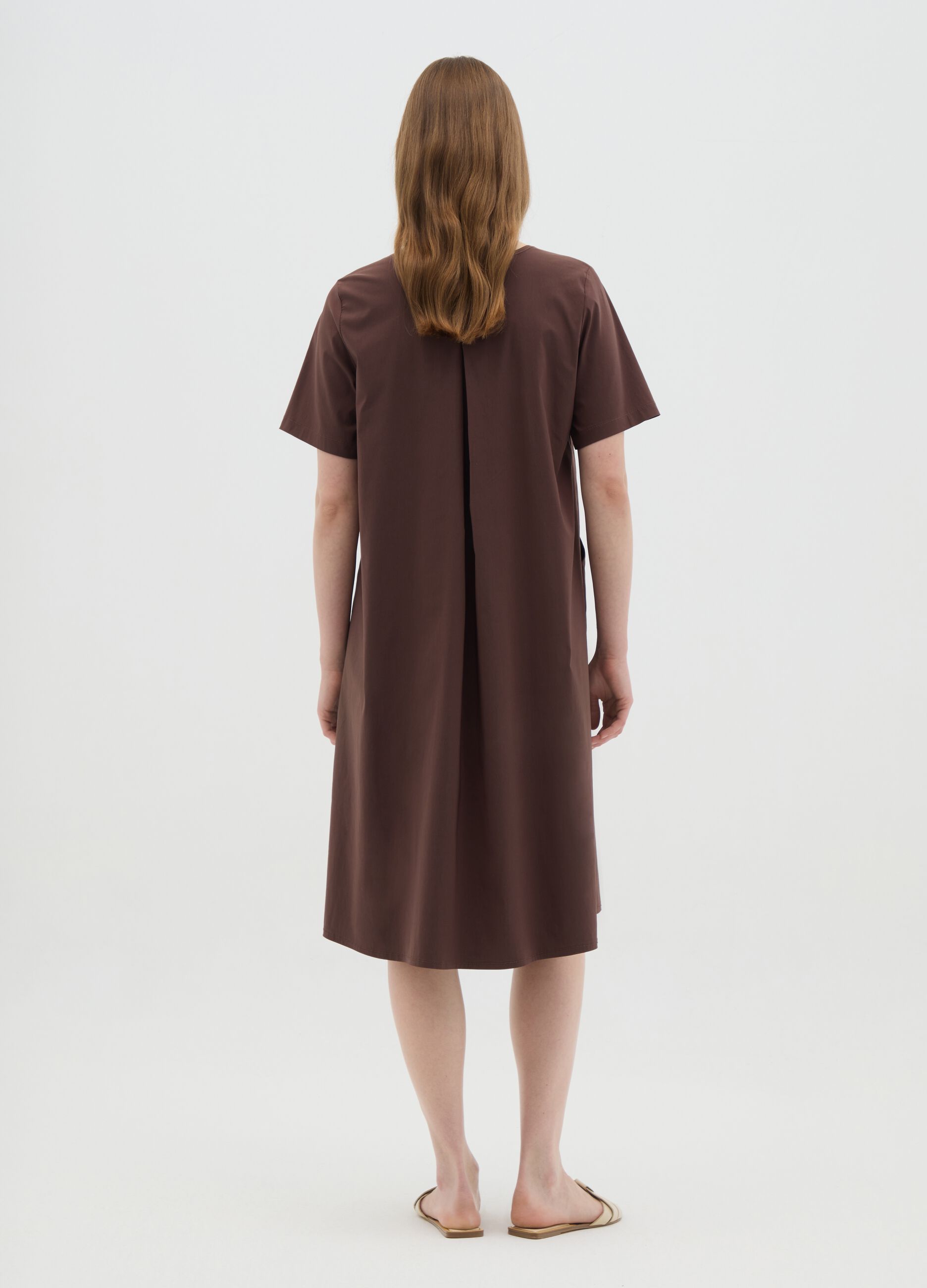 Brown viscose-blend women's dress with regular fit