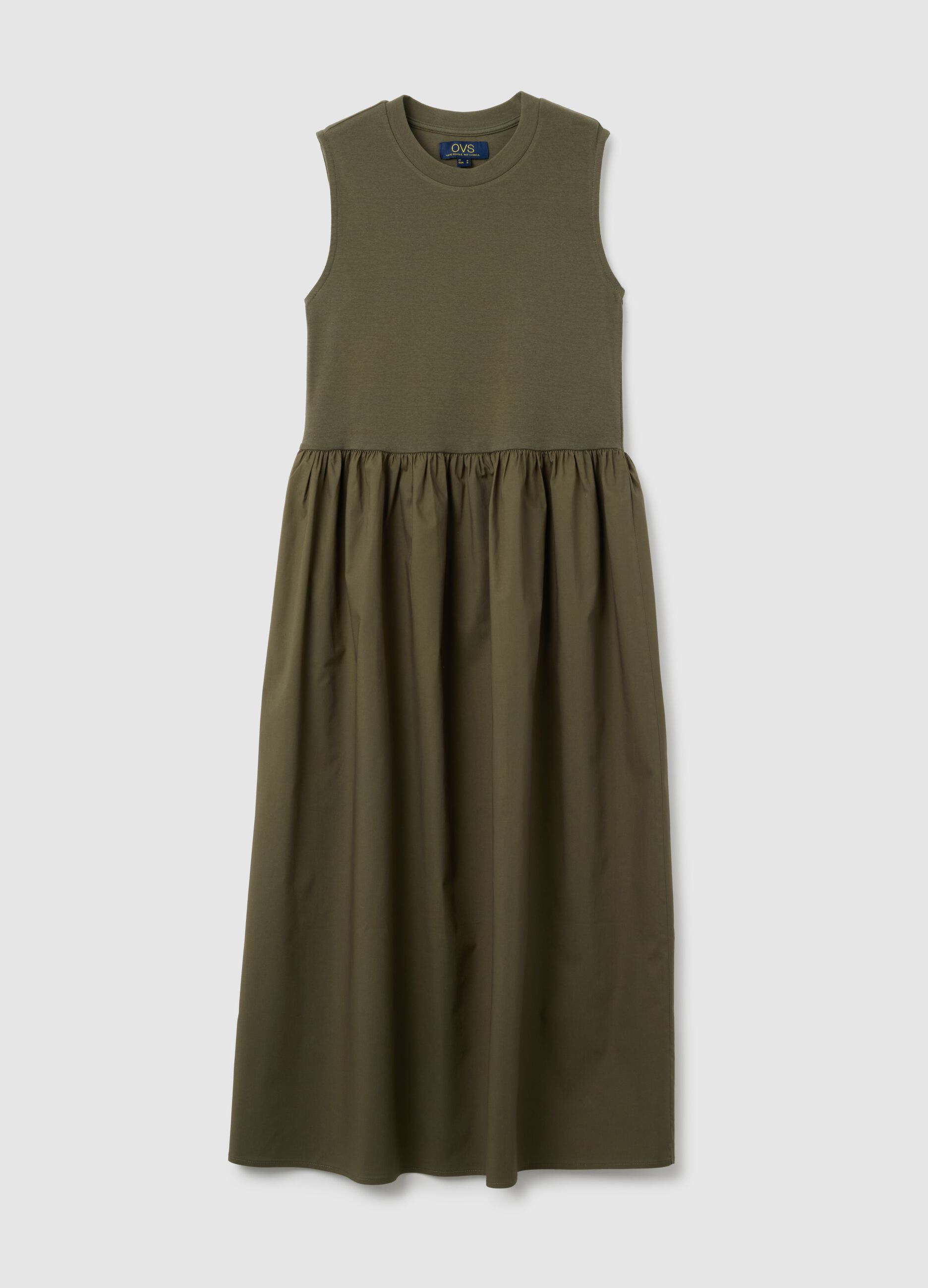 Green Stretch Cotton Midi Dress