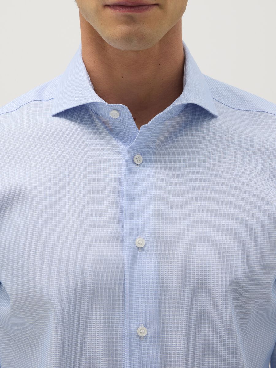 Sky blue pure cotton shirt with slim fit microcheck pattern_1