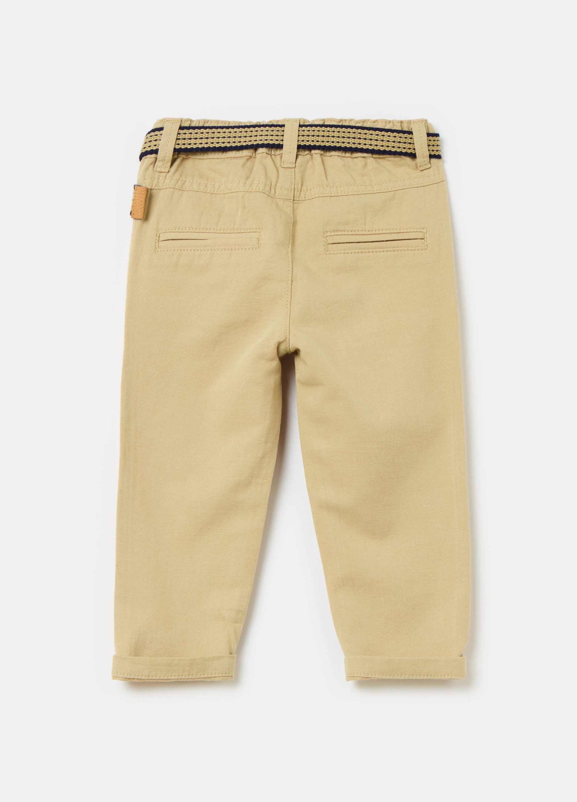 Cotton and linen trousers with belt