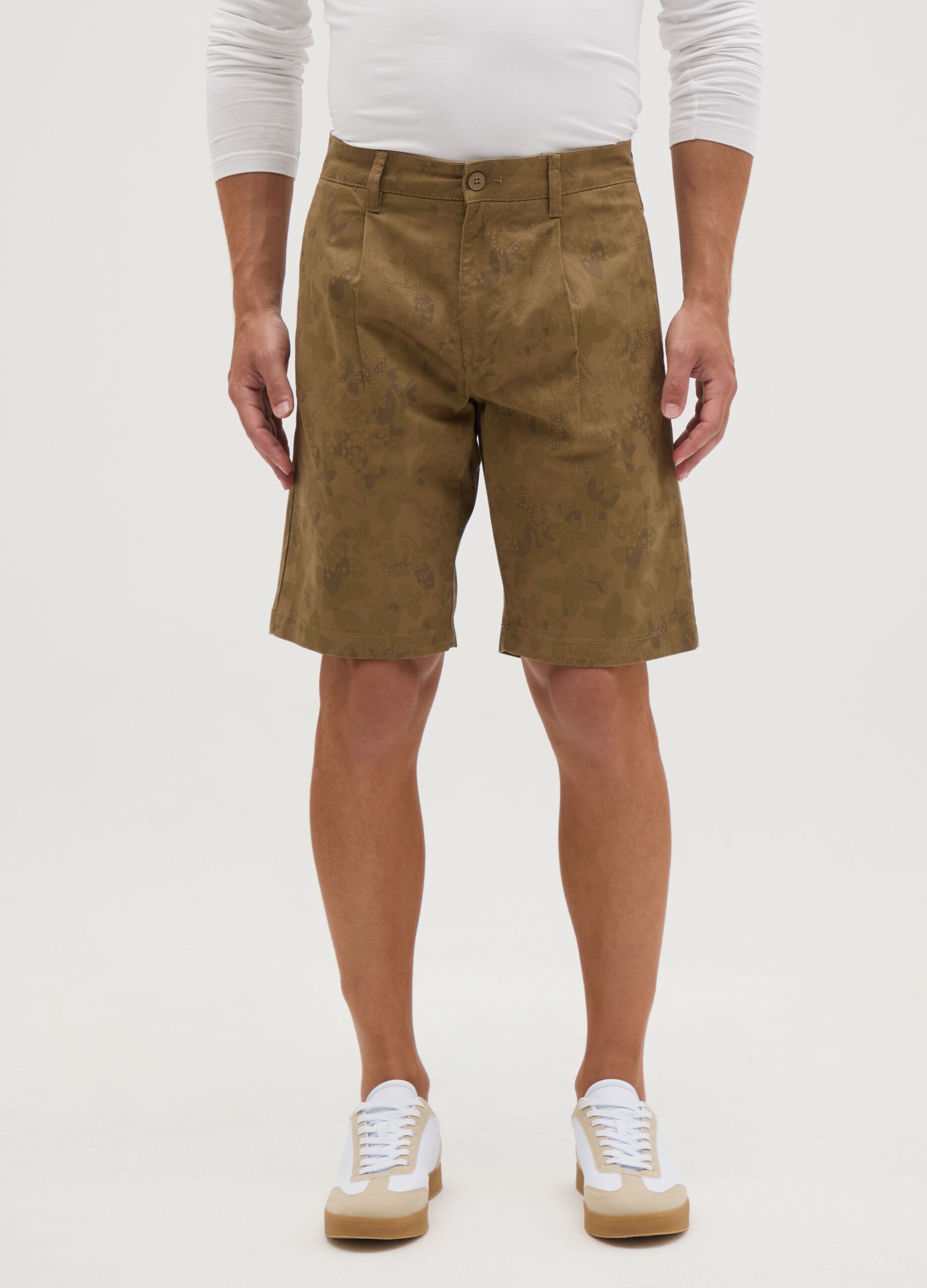 Bermuda da uomo in cotone marrone regular fit
