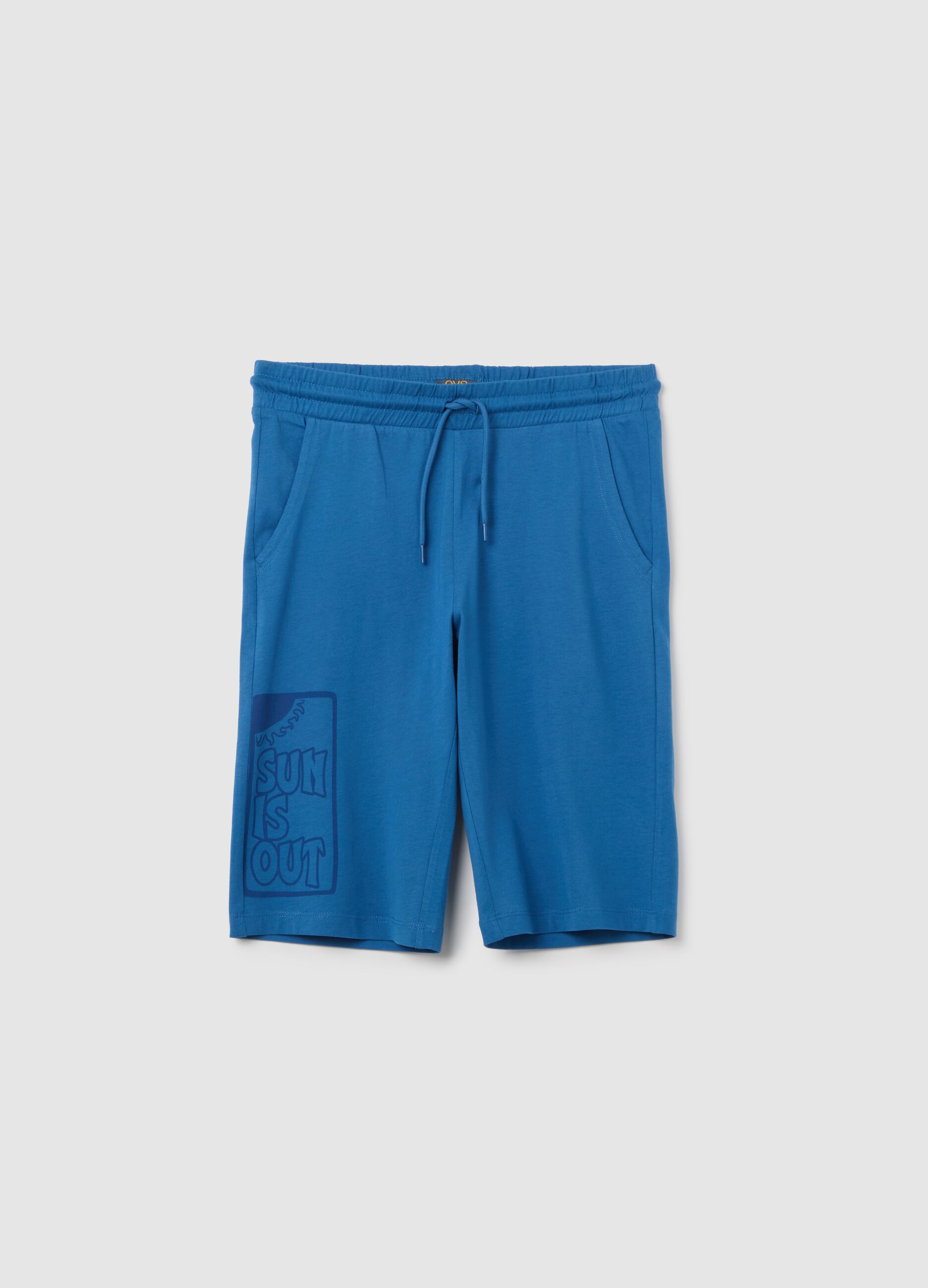 Boy's blue pure cotton regular fit bermuda shorts