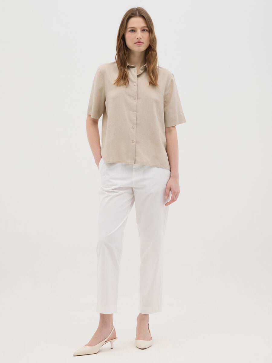 Women's beige linen blend regular fit shirt without buttons_1