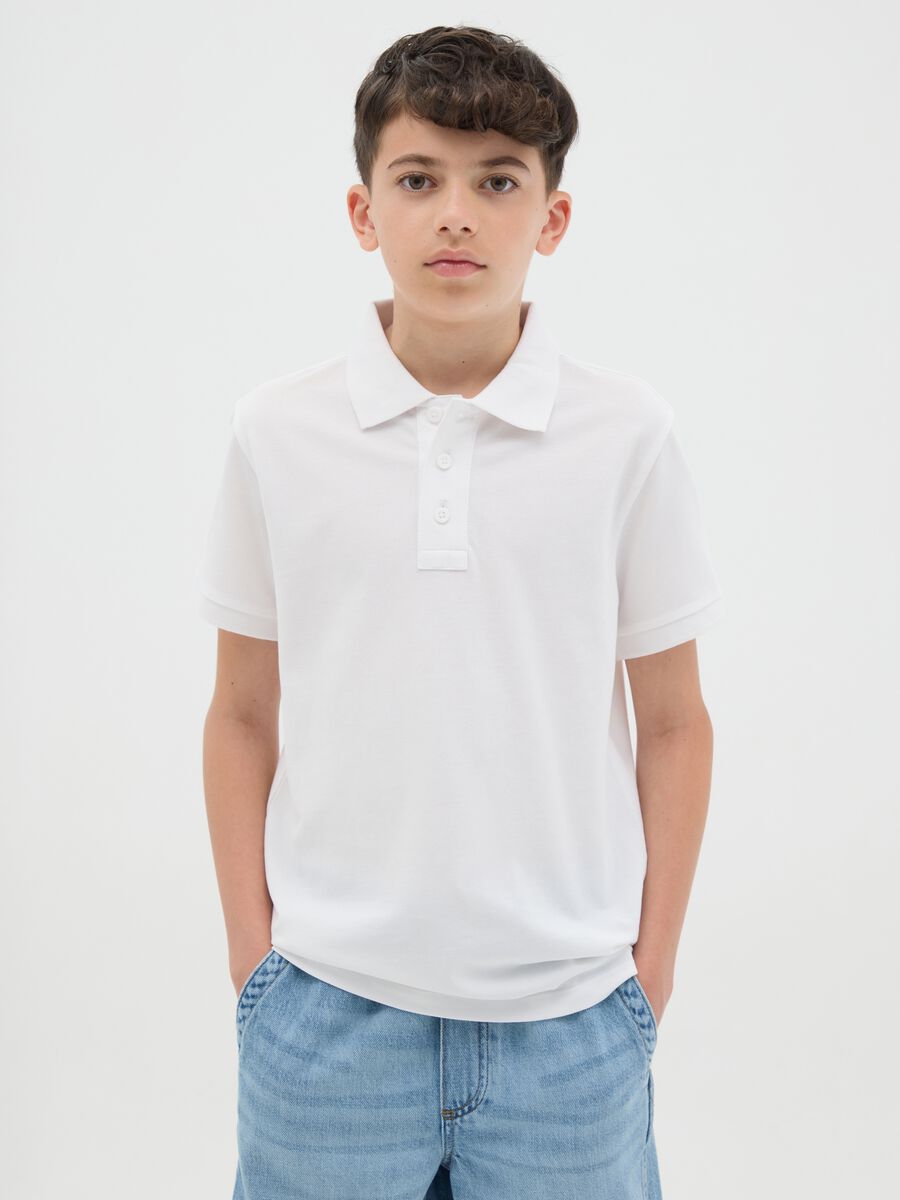 Polo da ragazzo in puro cotone bianca regular fit_0