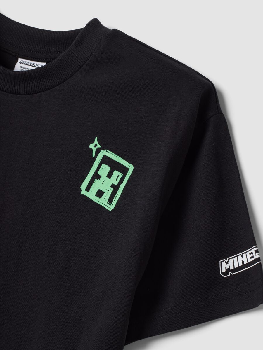 T-shirt nera in puro cotone con girocollo stampa Minecraft_2
