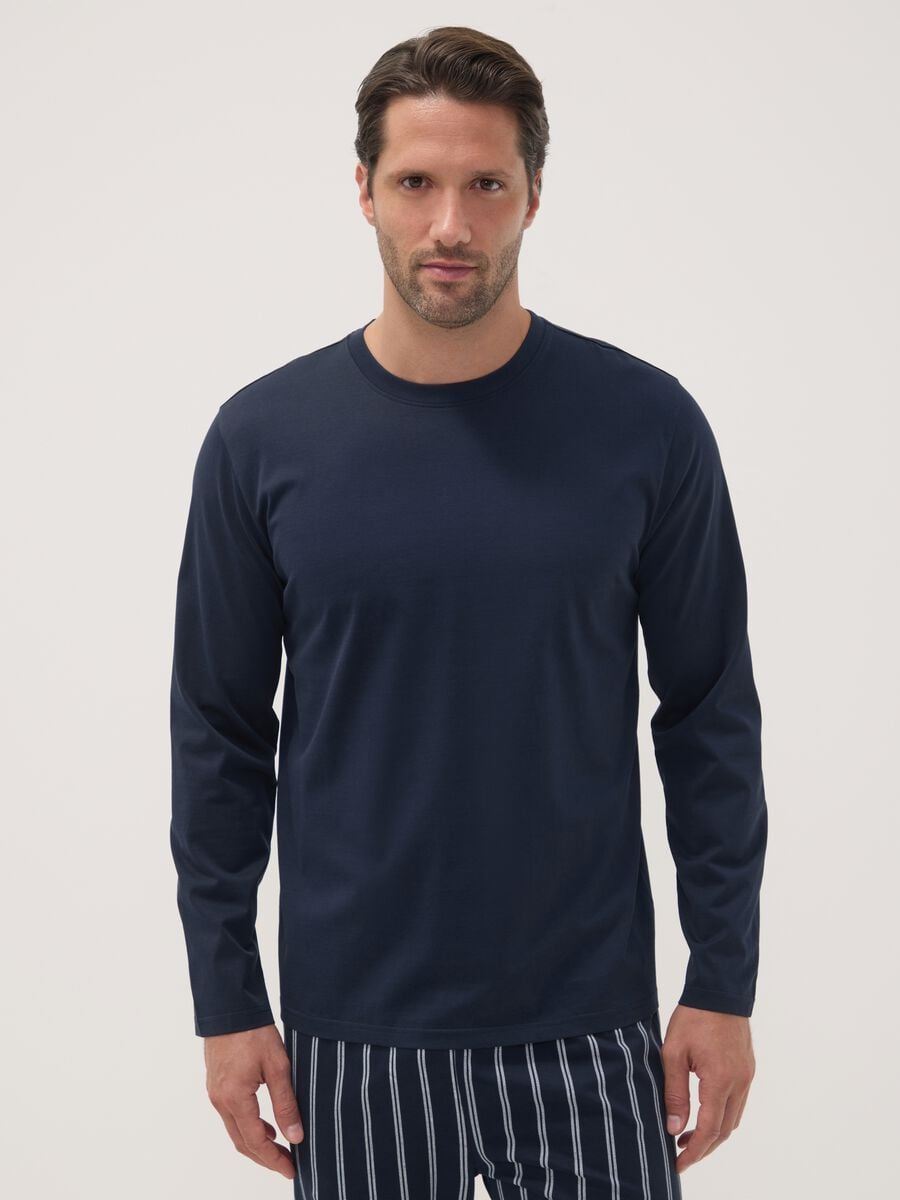 Pigiama blu navy in puro cotone organico con girocollo_1