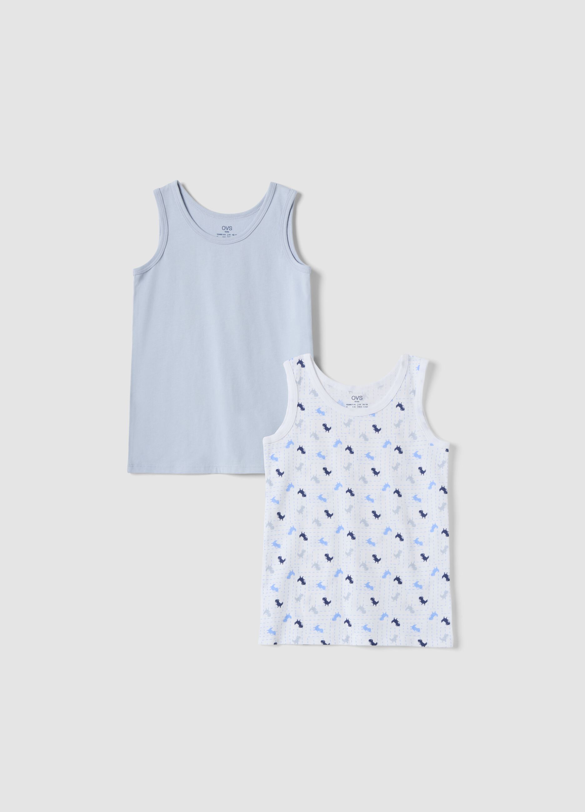 2-pack of blue and white organic cotton vests with print