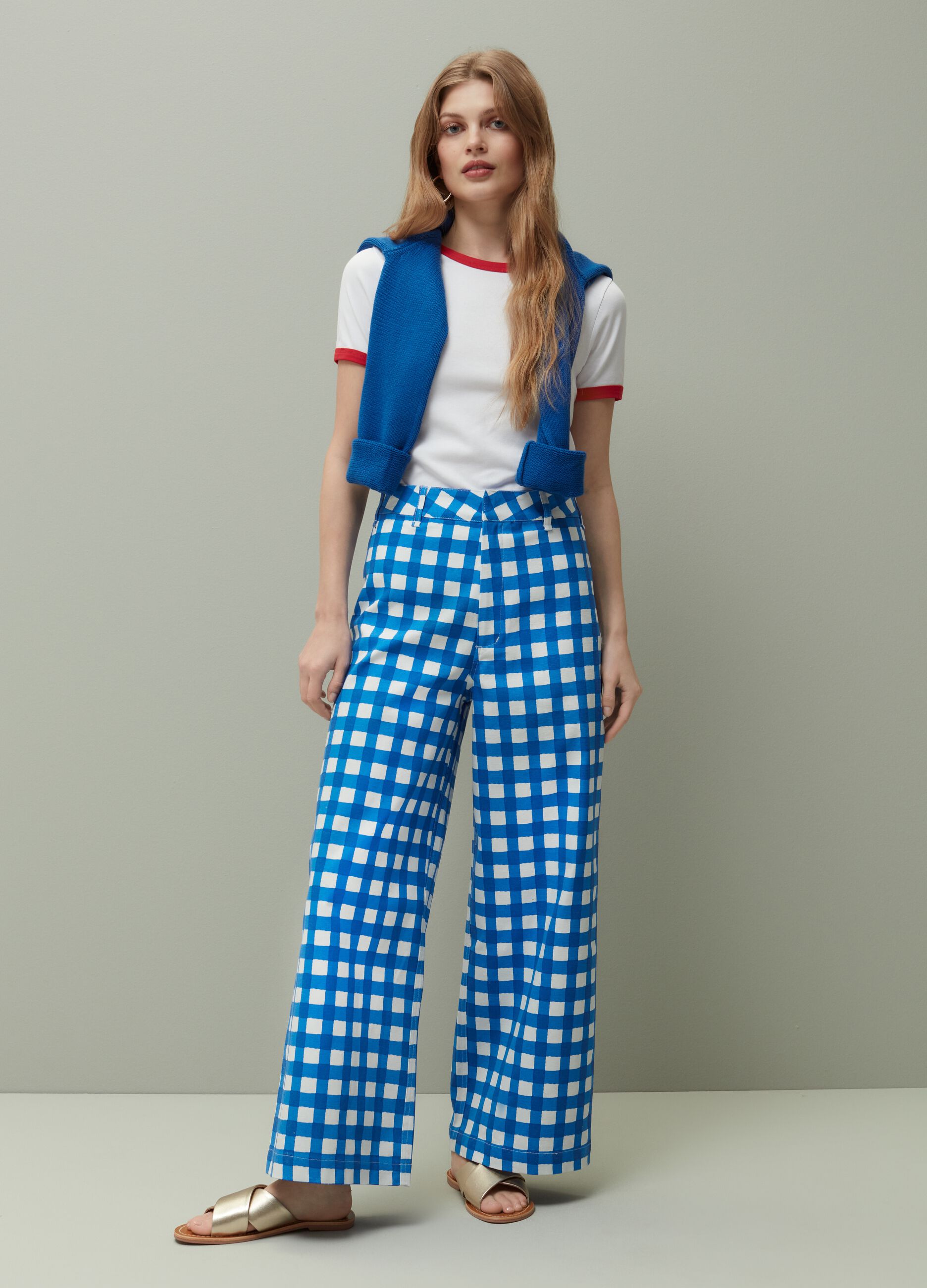 Palazzo pants with check print