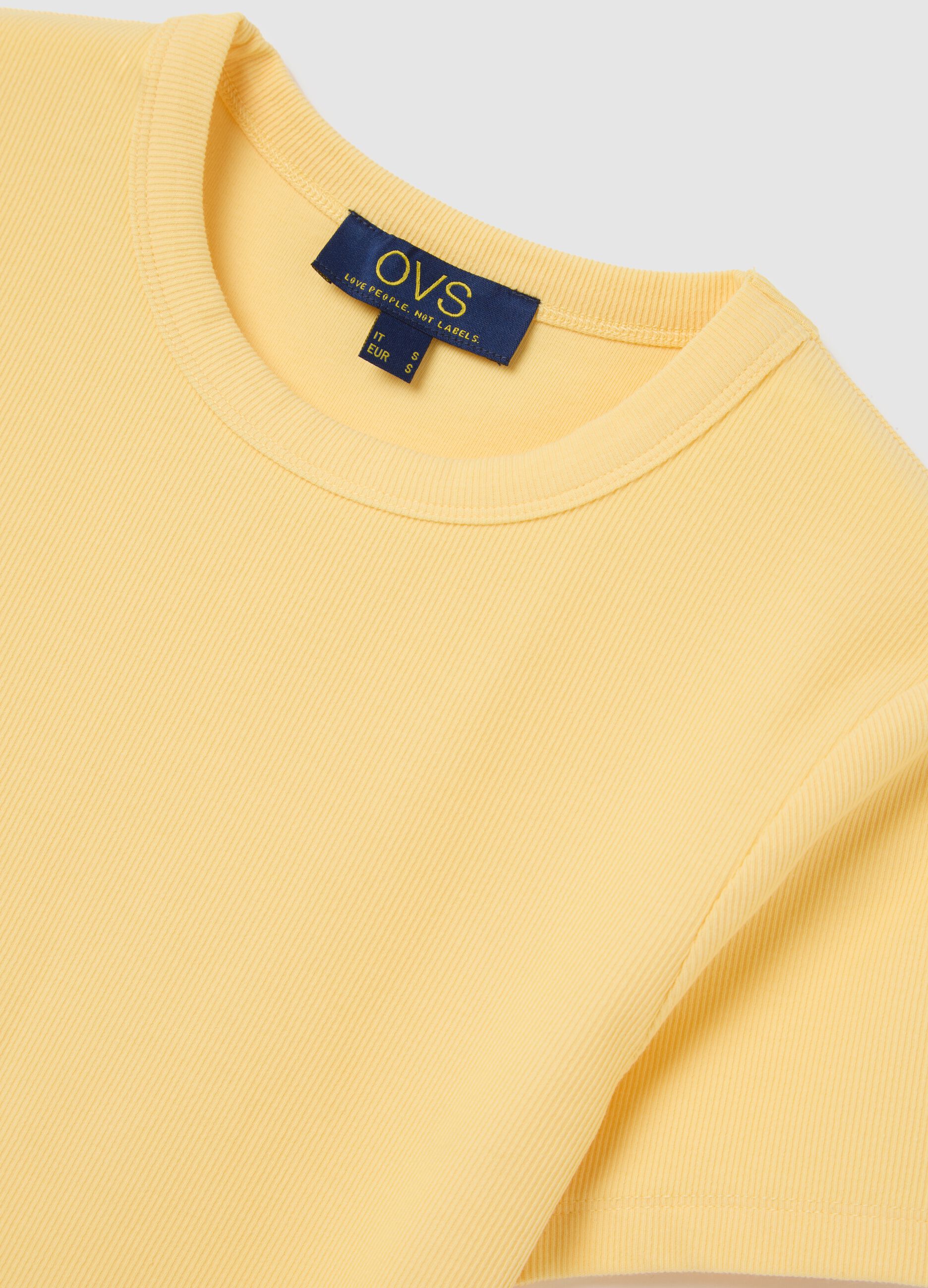 T-shirt da donna in cotone elasticizzato gialla regular fit