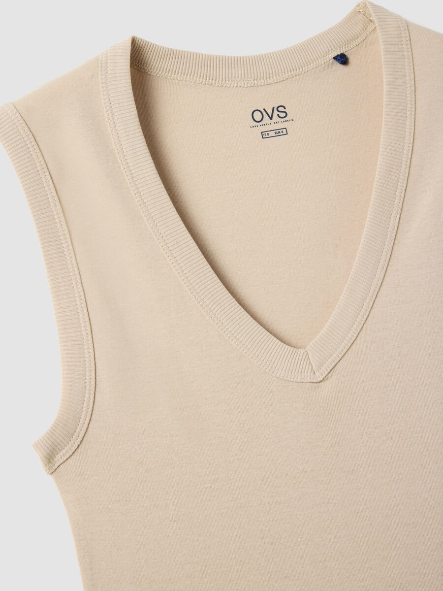 Tank top in puro cotone beige regular fit con collo a V_5