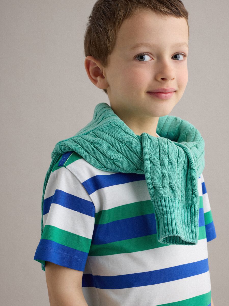 Boys&rsquo; pure cotton multicolour striped T-shirt, regular fit_1
