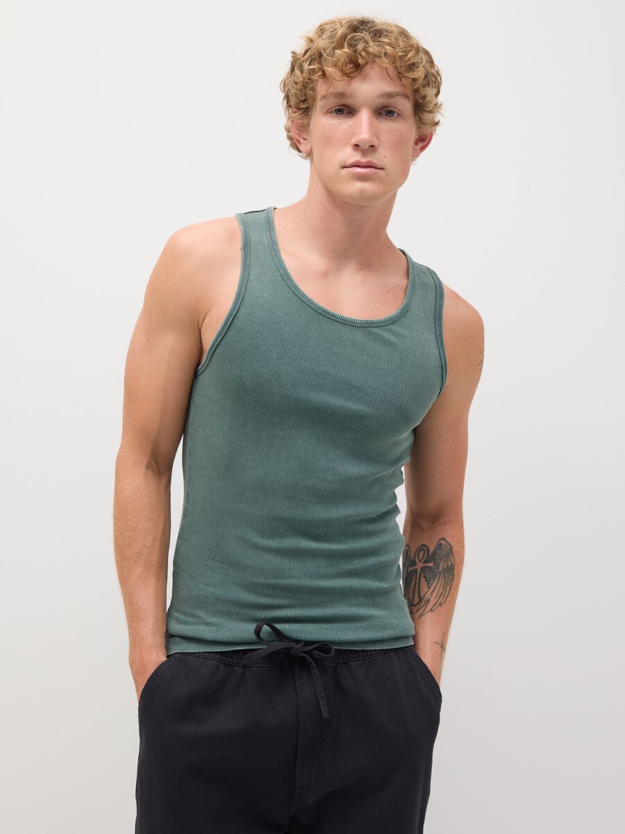 Men's Green Fitted Stretch Cotton Vest_0