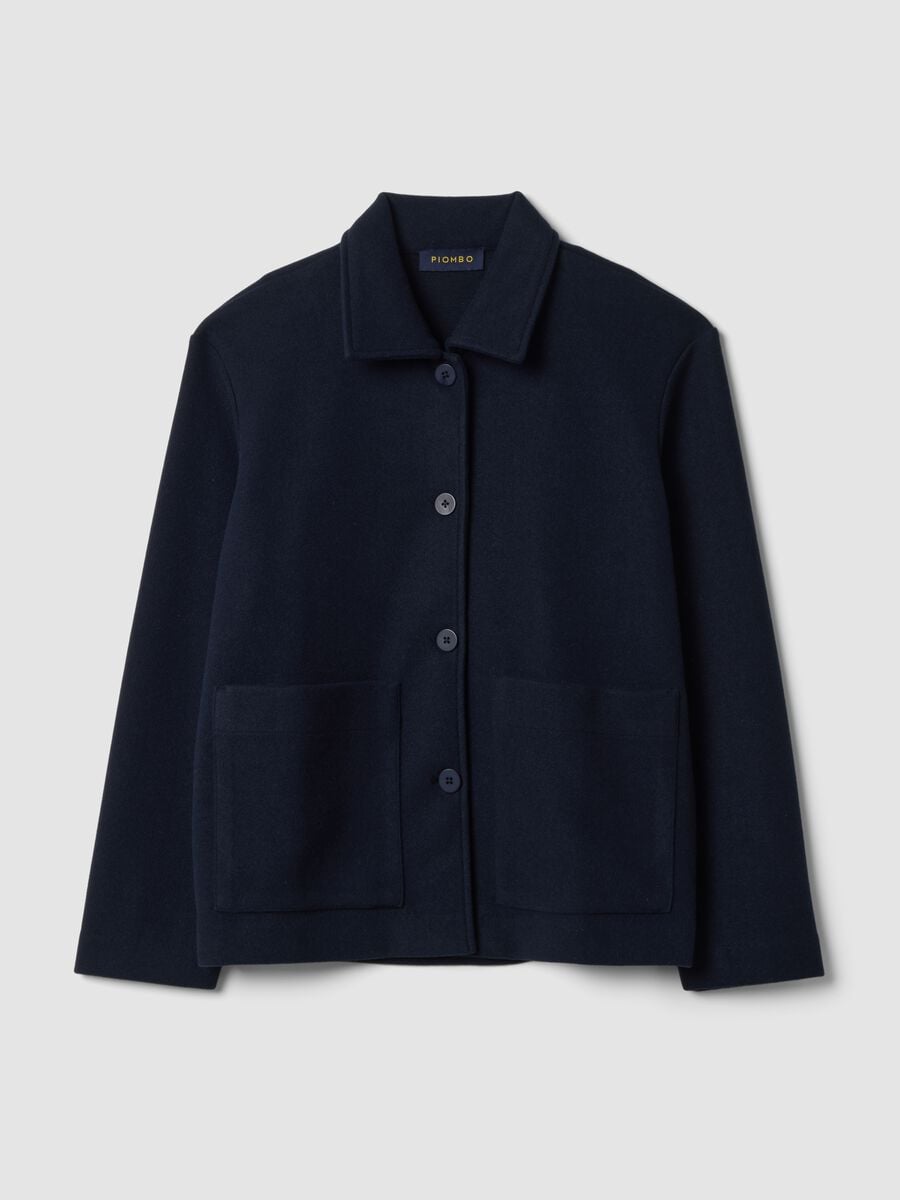 Giacca blu navy in misto viscosa con girocollo regular fit_4