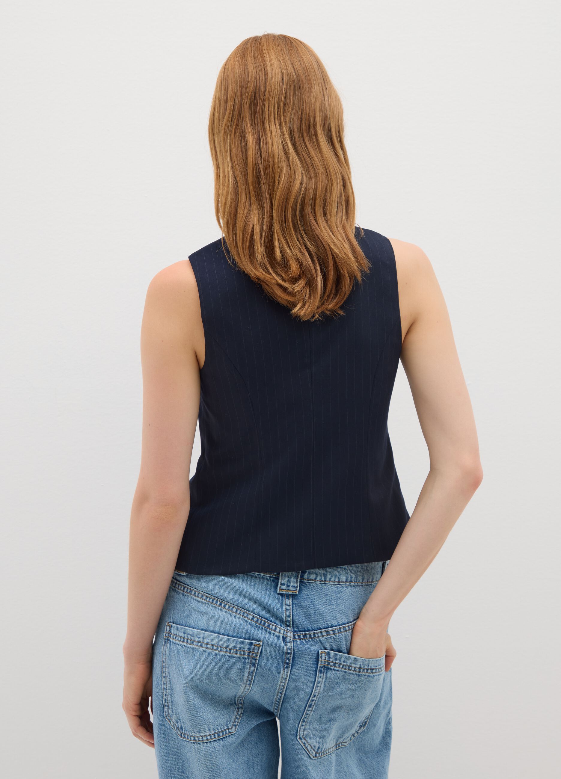 Gilet in tessuto elasticizzato blu regular fit a righe