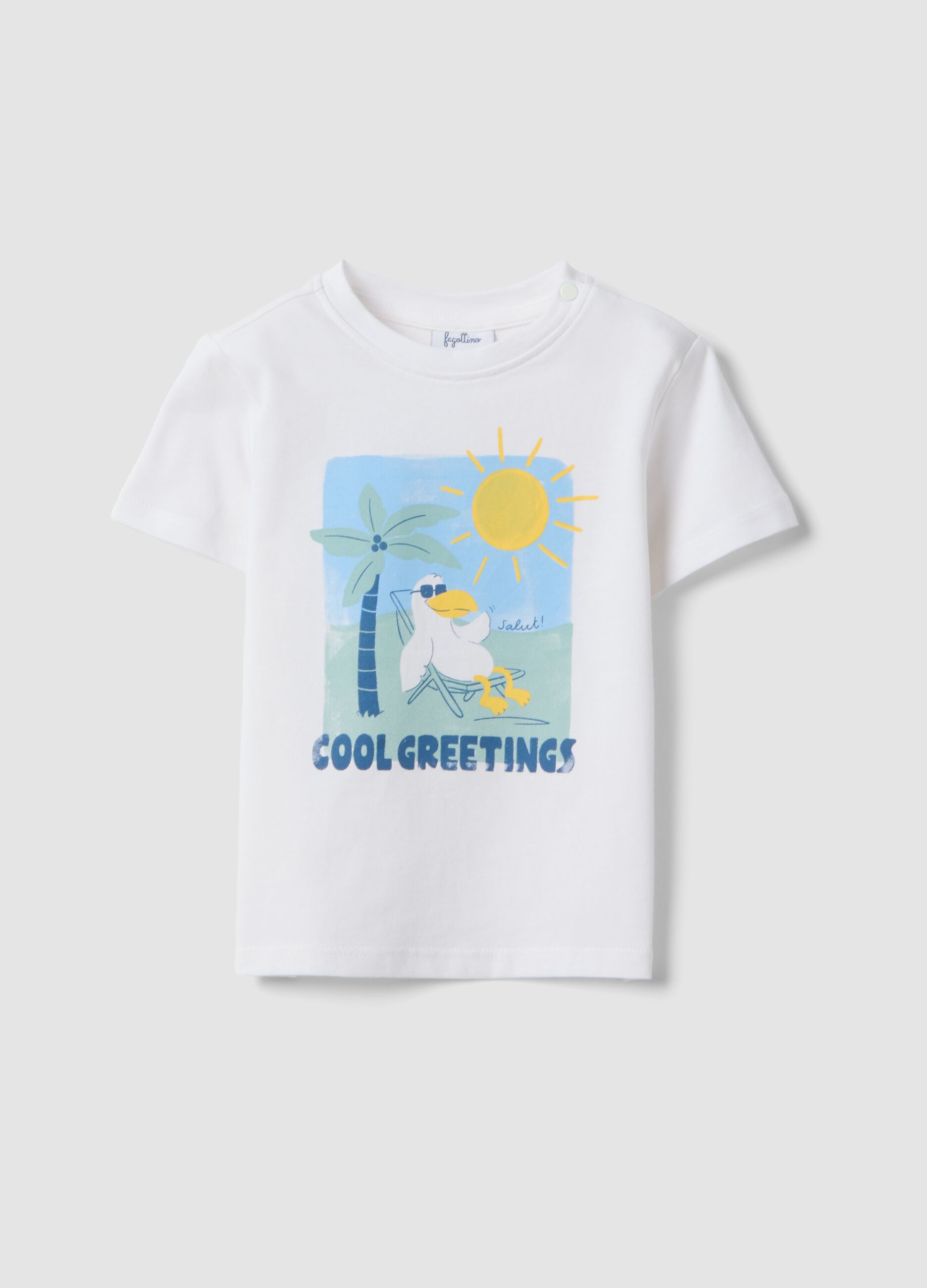 White pure cotton T-shirt for baby boy with print