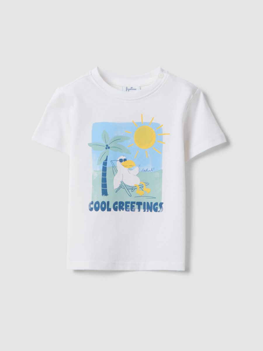 White pure cotton T-shirt for baby boy with print_0
