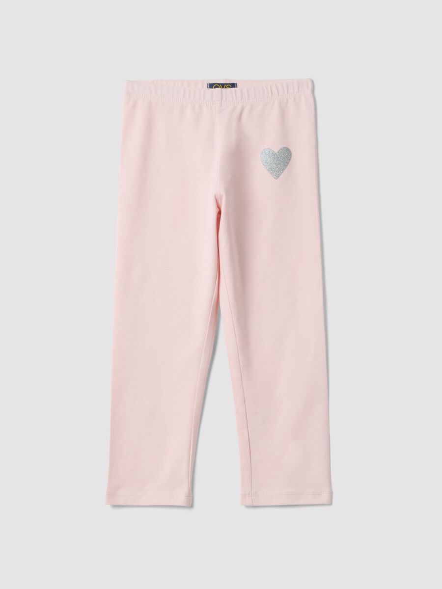Leggings in cotone elasticizzato rosa da bambina slim fit con cuore_0
