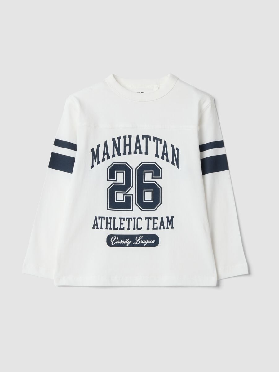 White pure cotton T-shirt with college print, regular fit_0