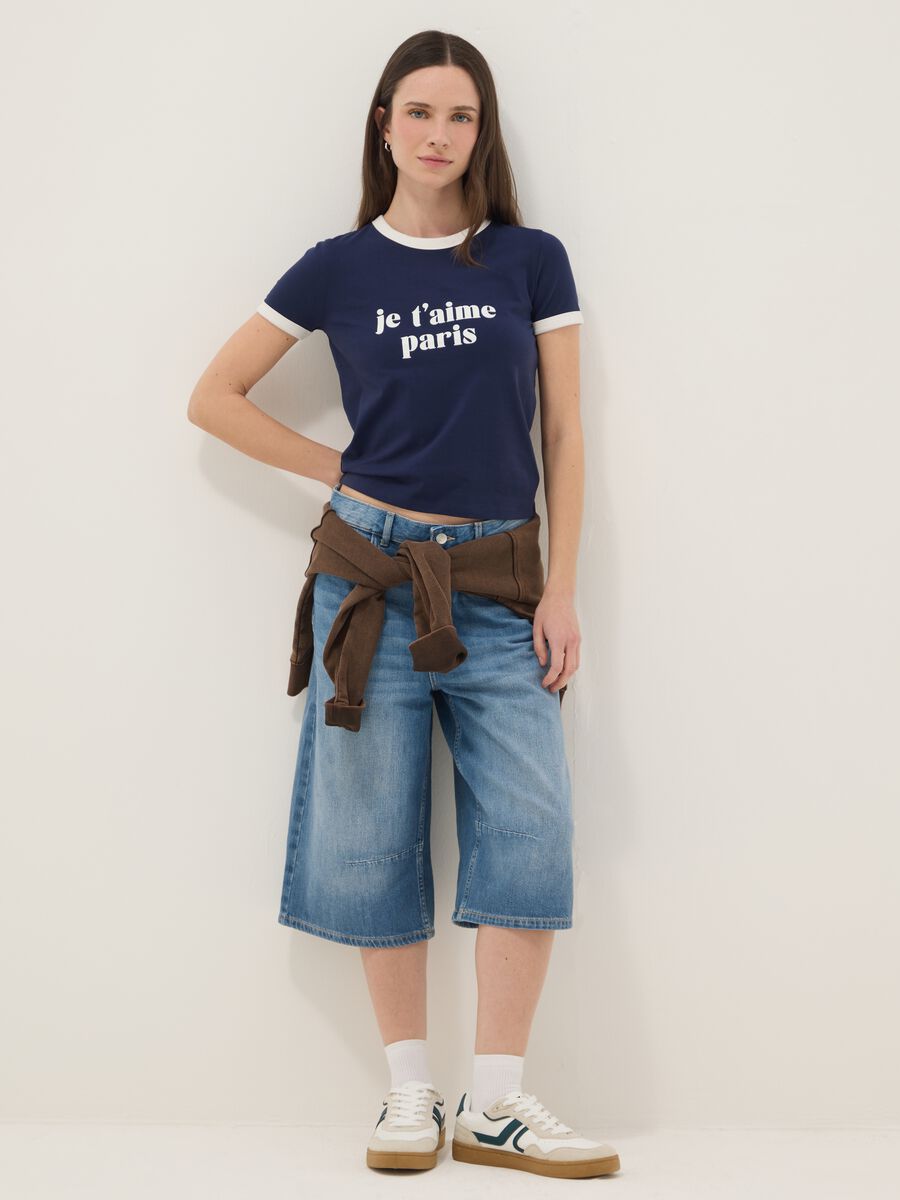 T-shirt in cotone elasticizzato blu regular fit con stampa_2
