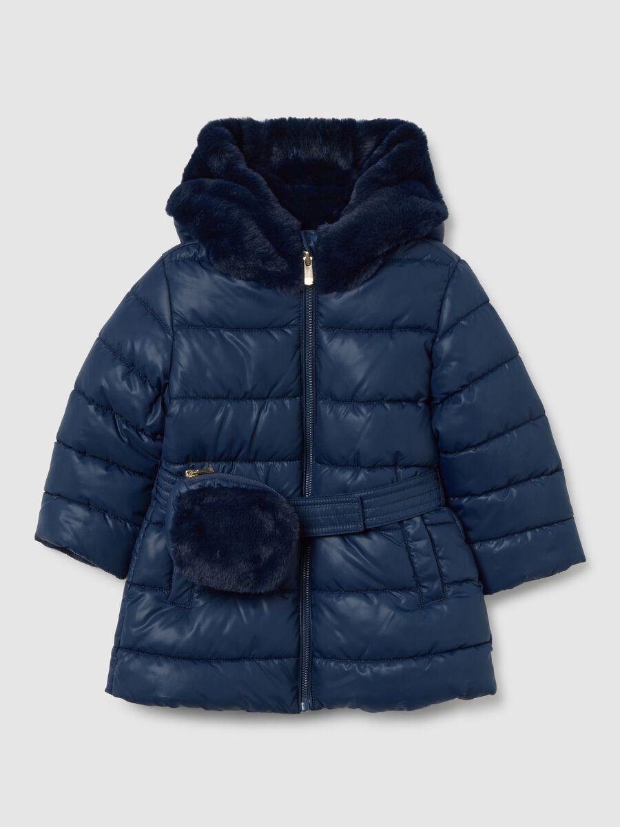 Giacca imbottita blu da bimba regular fit con cappuccio e zip _0