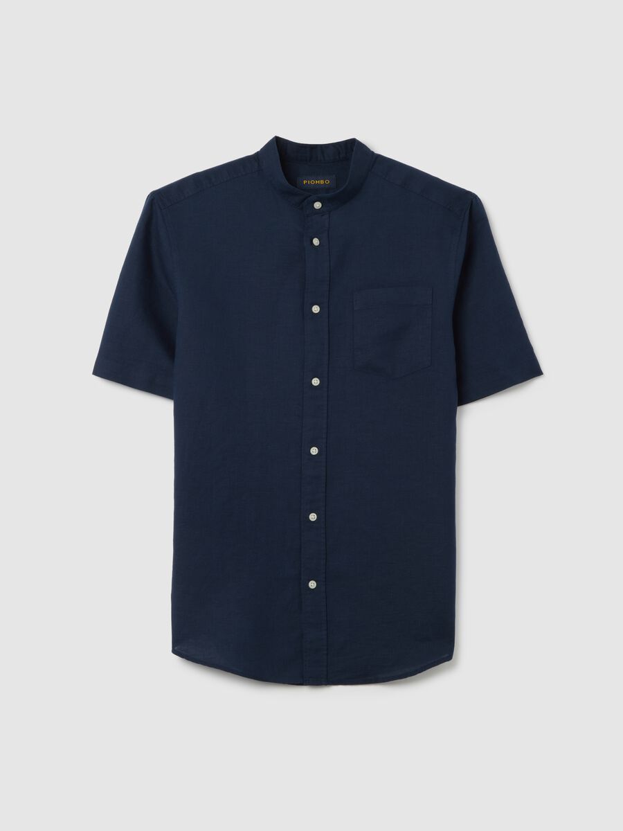 Blue Korean shirt in linen and cotton_4