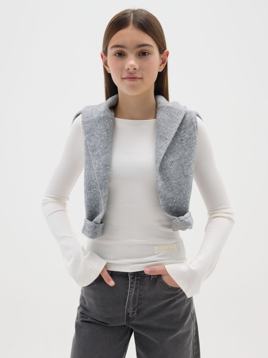 Maglia da ragazza in cotone elasticizzato beige regular fit_0