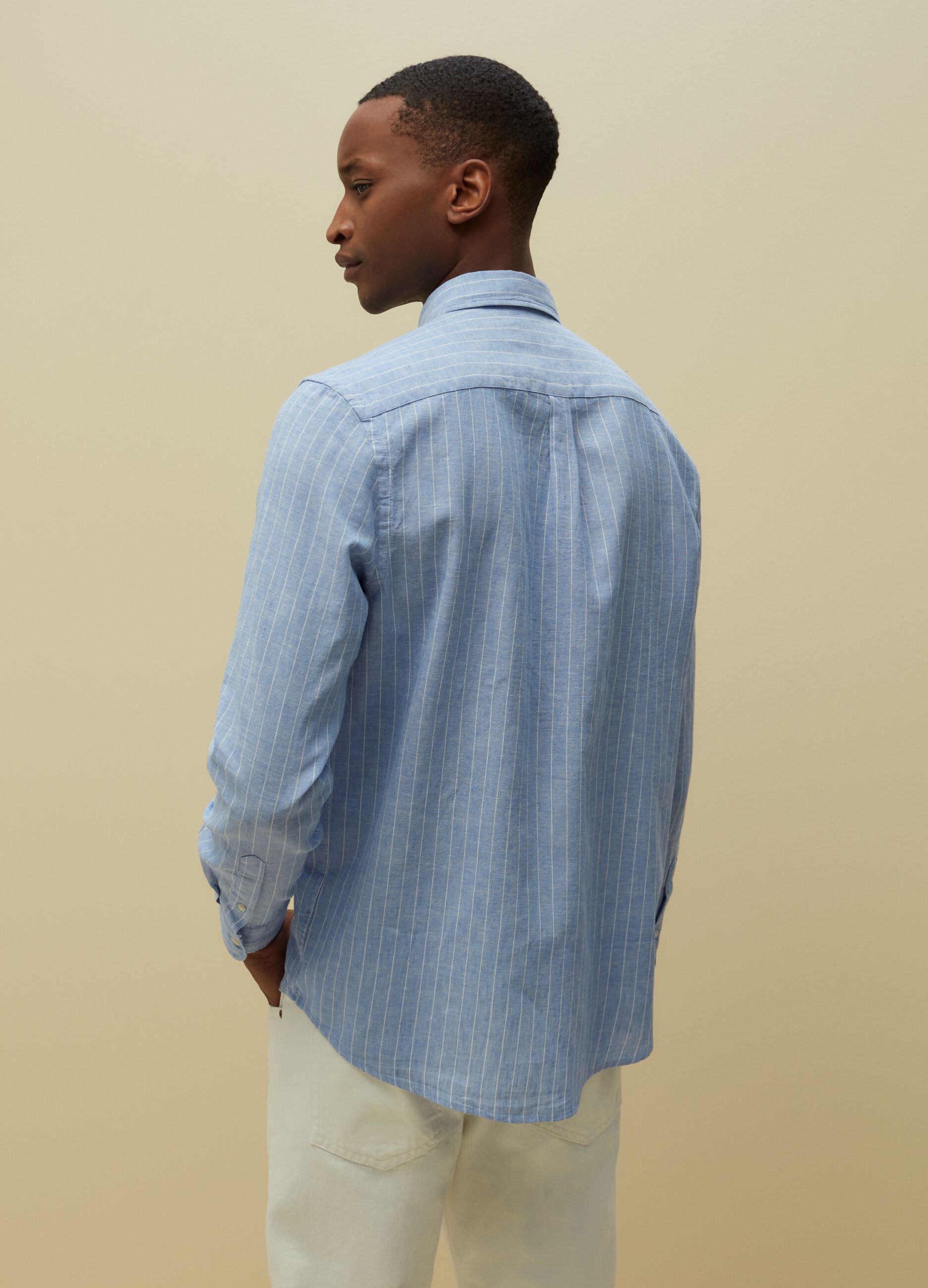 Camicia regular fit lino e cotone a righe