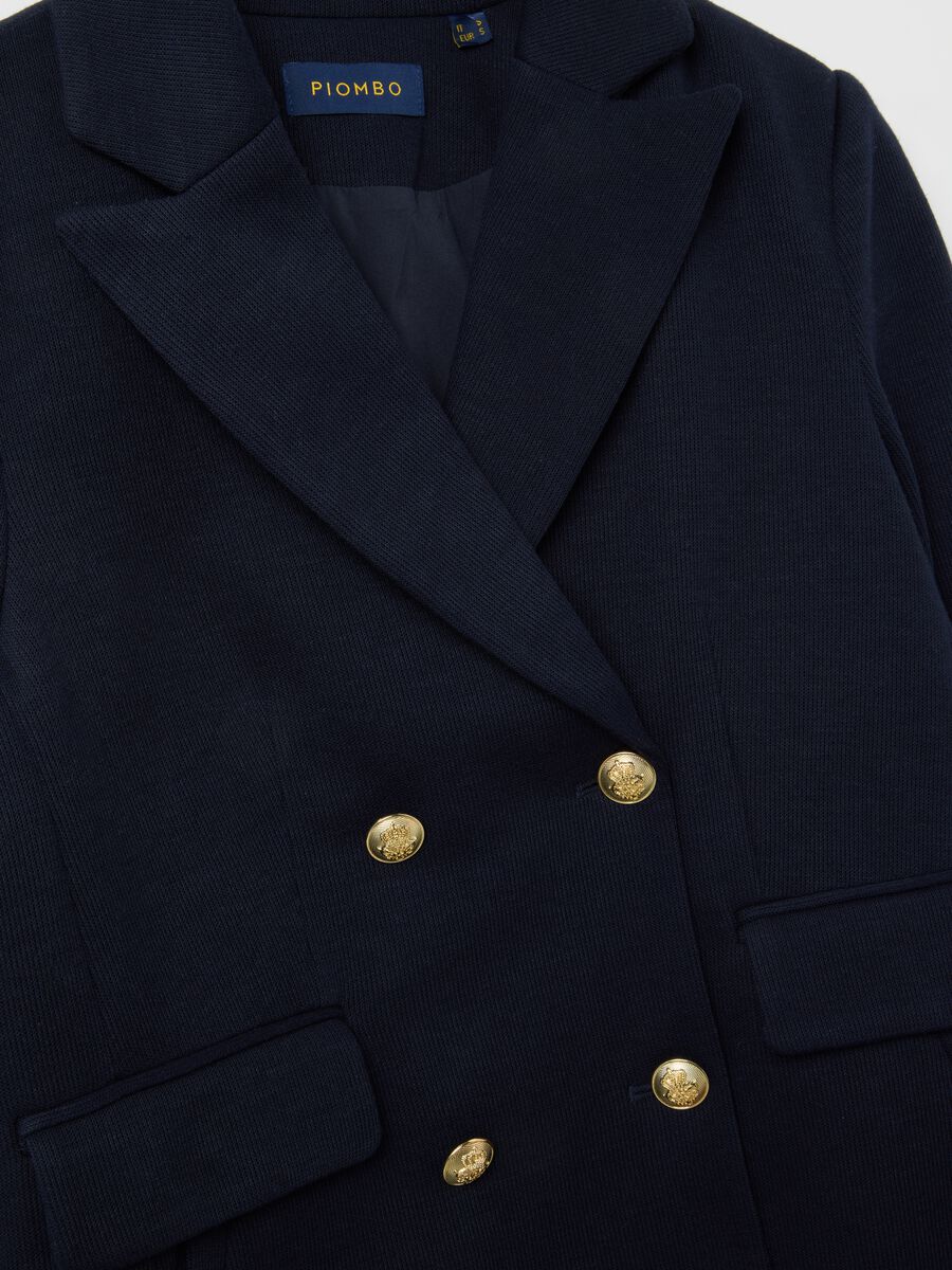Blue cotton blend regular fit blazer_5