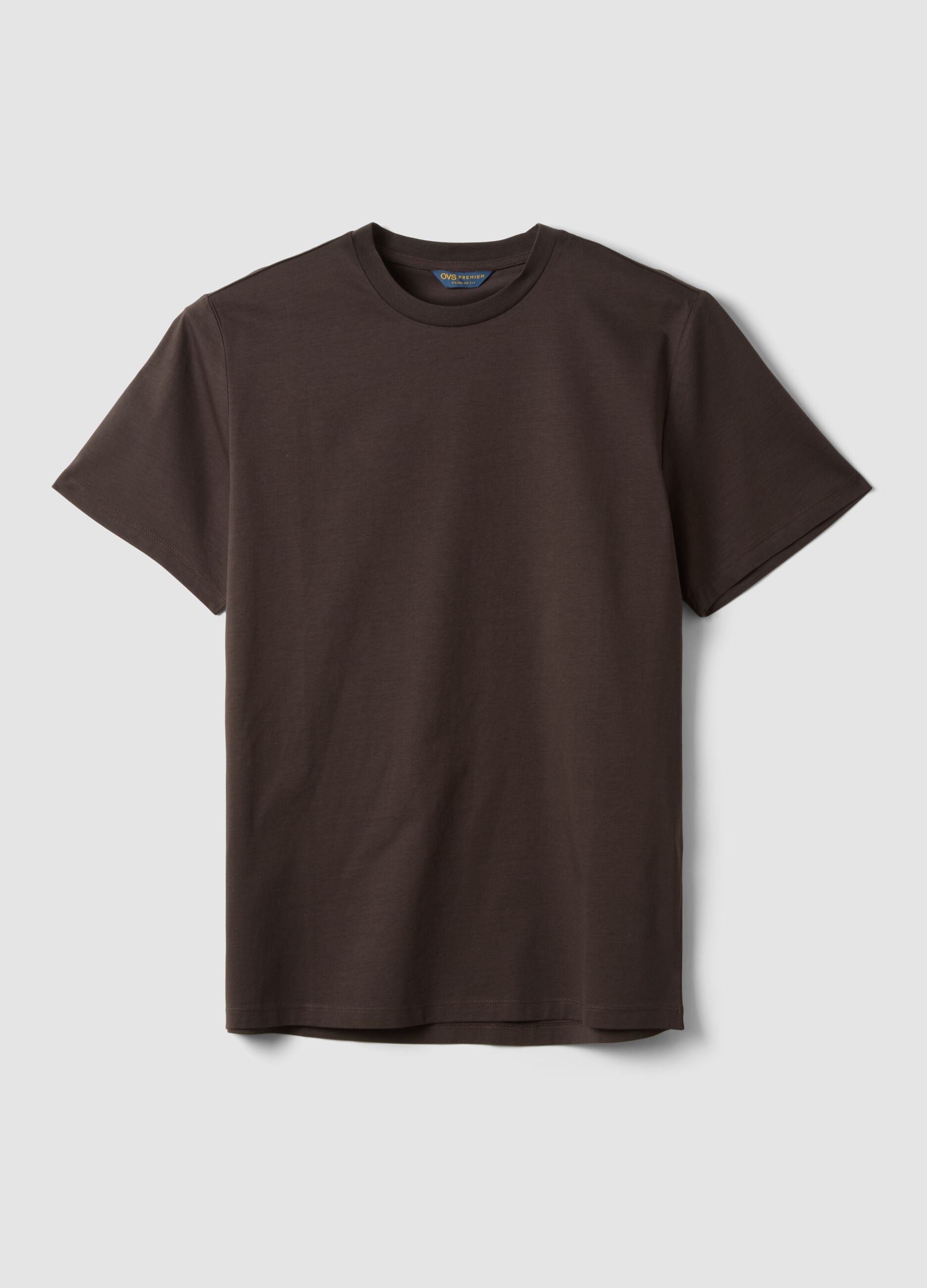 Brown mercerised pure cotton crew-neck T-shirt, regular fit