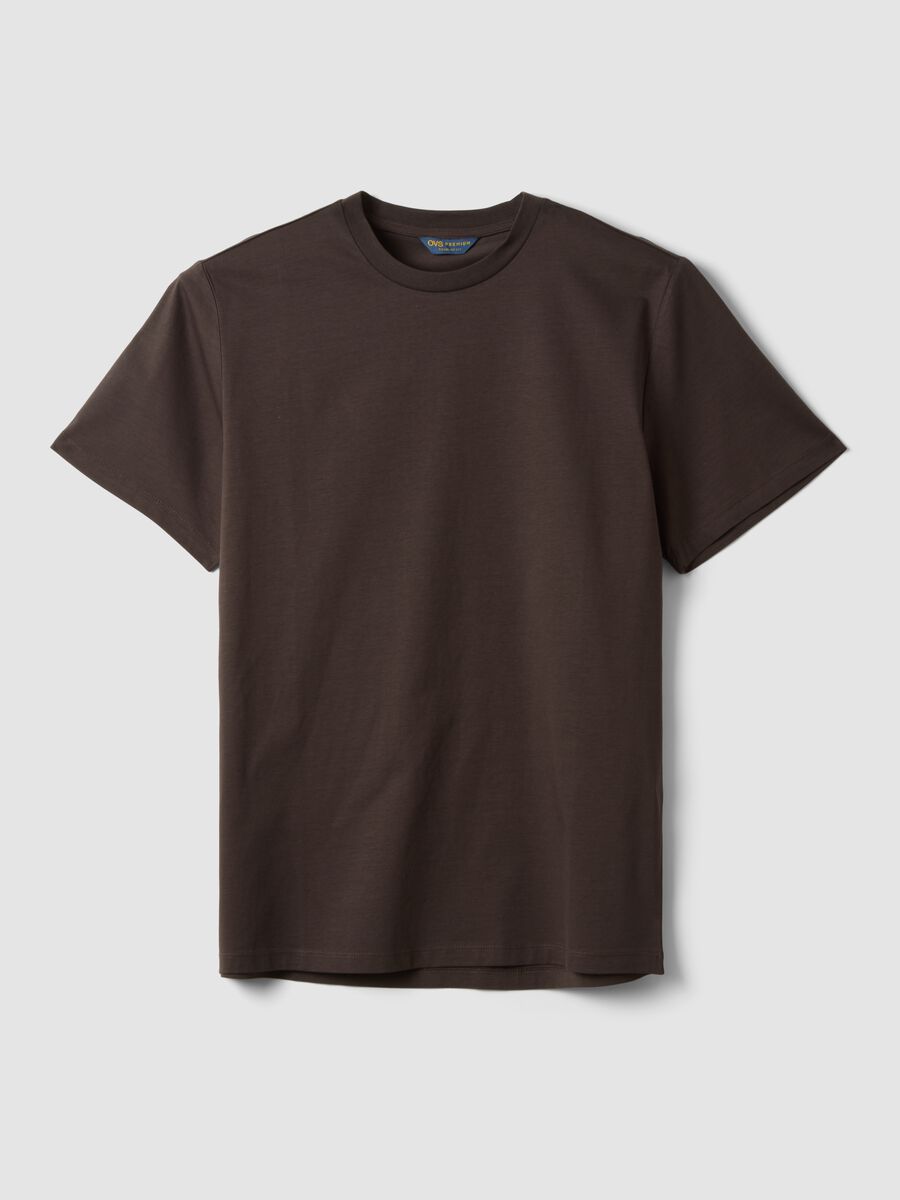 Brown mercerised pure cotton crew-neck T-shirt, regular fit_0
