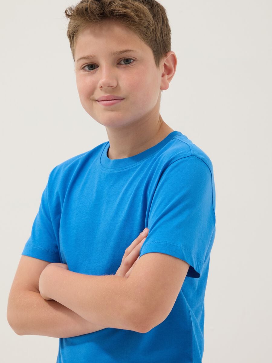 T-shirt in puro cotone blu da ragazzo regular fit_0