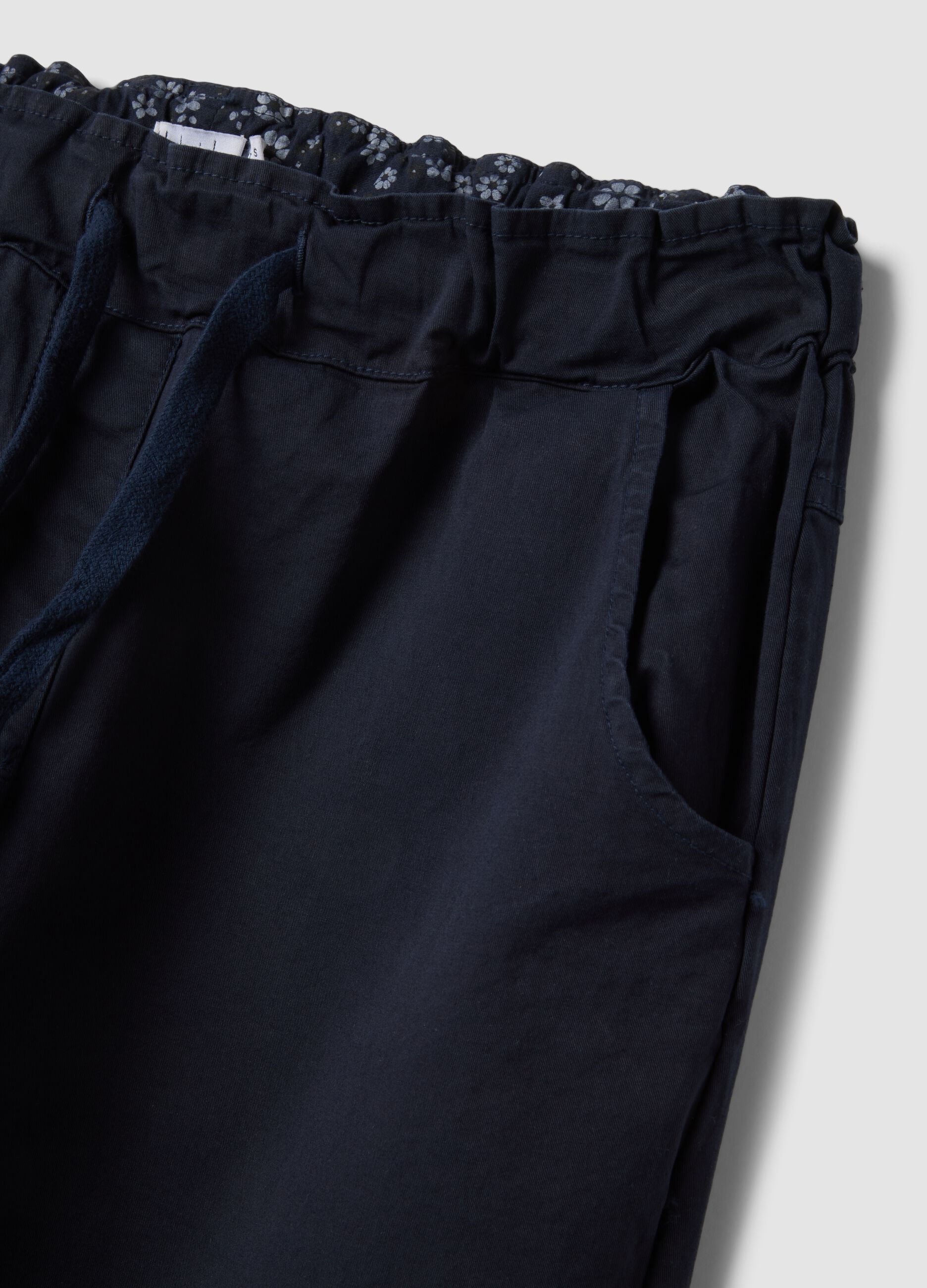 Blue stretch cotton trousers with drawstring