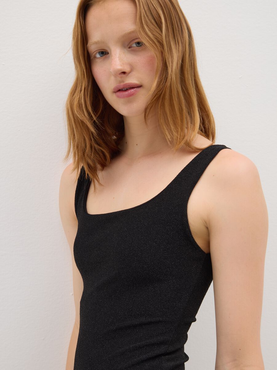 Black fitted dress in metal fibre blend_2