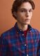 Blue checked Oxford shirt in pure cotton, regular fit_0