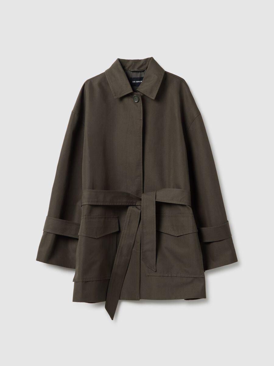 Green cotton blend trench coat with belt, regular fit_4
